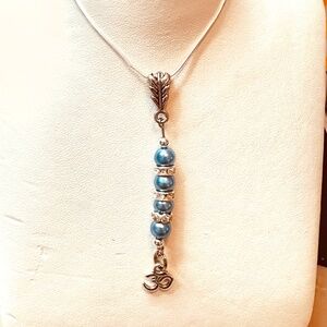 925 Sterling Silver Chain w/Blue Beads Crystal Rondelle’s & Om Charm Hand Made